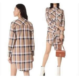 Derek Lam 10 Cosby Tan Plaid Flannel Wrap Dress Size 8